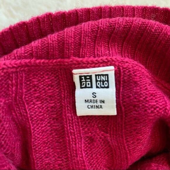 Uniqlo Red Cashmere Blend Turtleneck Cable Knit Sweater Dress Size S - Picture 5 of 9